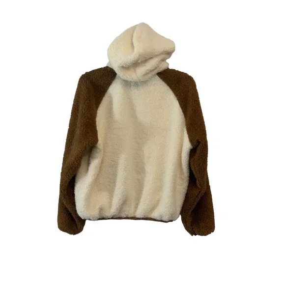 Plush X Revolve Women’s Cream Brown Sherpa Hooded Jacket NEW Size Small - Picture 2 of 10